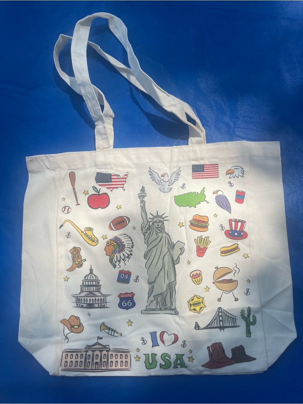 Canvas Tote Bag with USA Icons - White